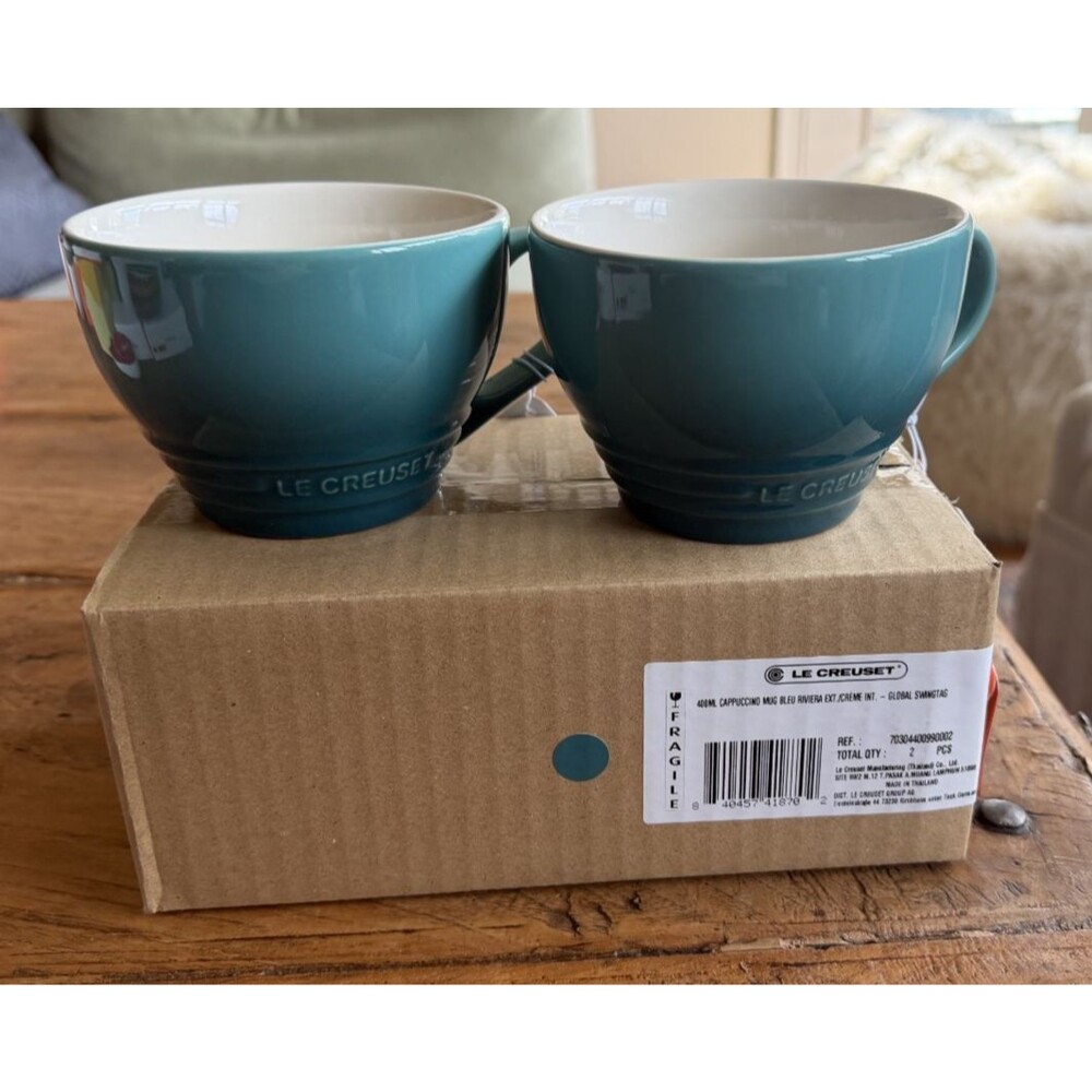 Le Creuset Stoneware Set of 2 Giant Cappuccino Bistro Mug 14 oz Riviera NEW